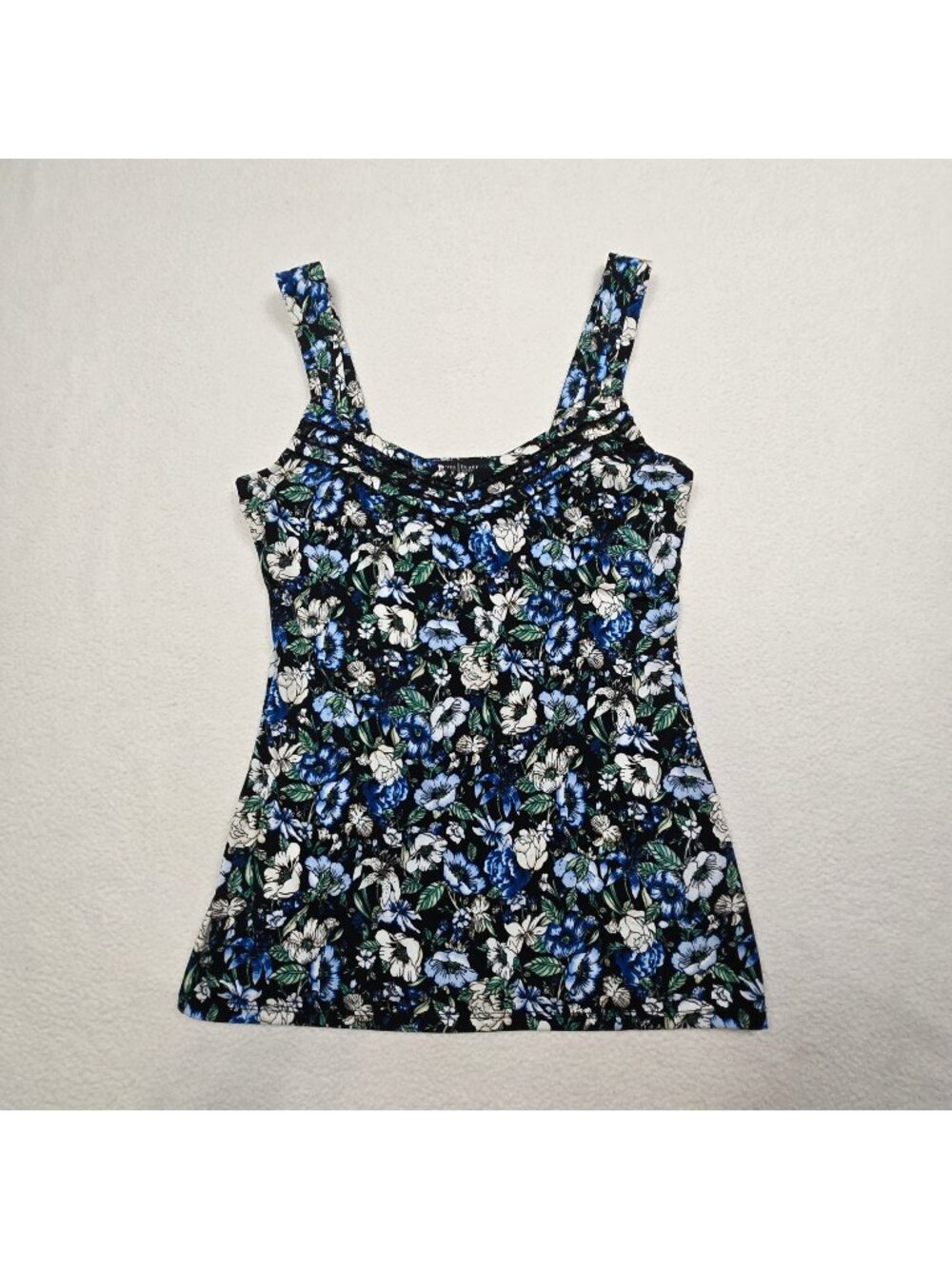 White House Black Market XS Womens Floral Tank Top Blue/Green Sleeveless Stretch